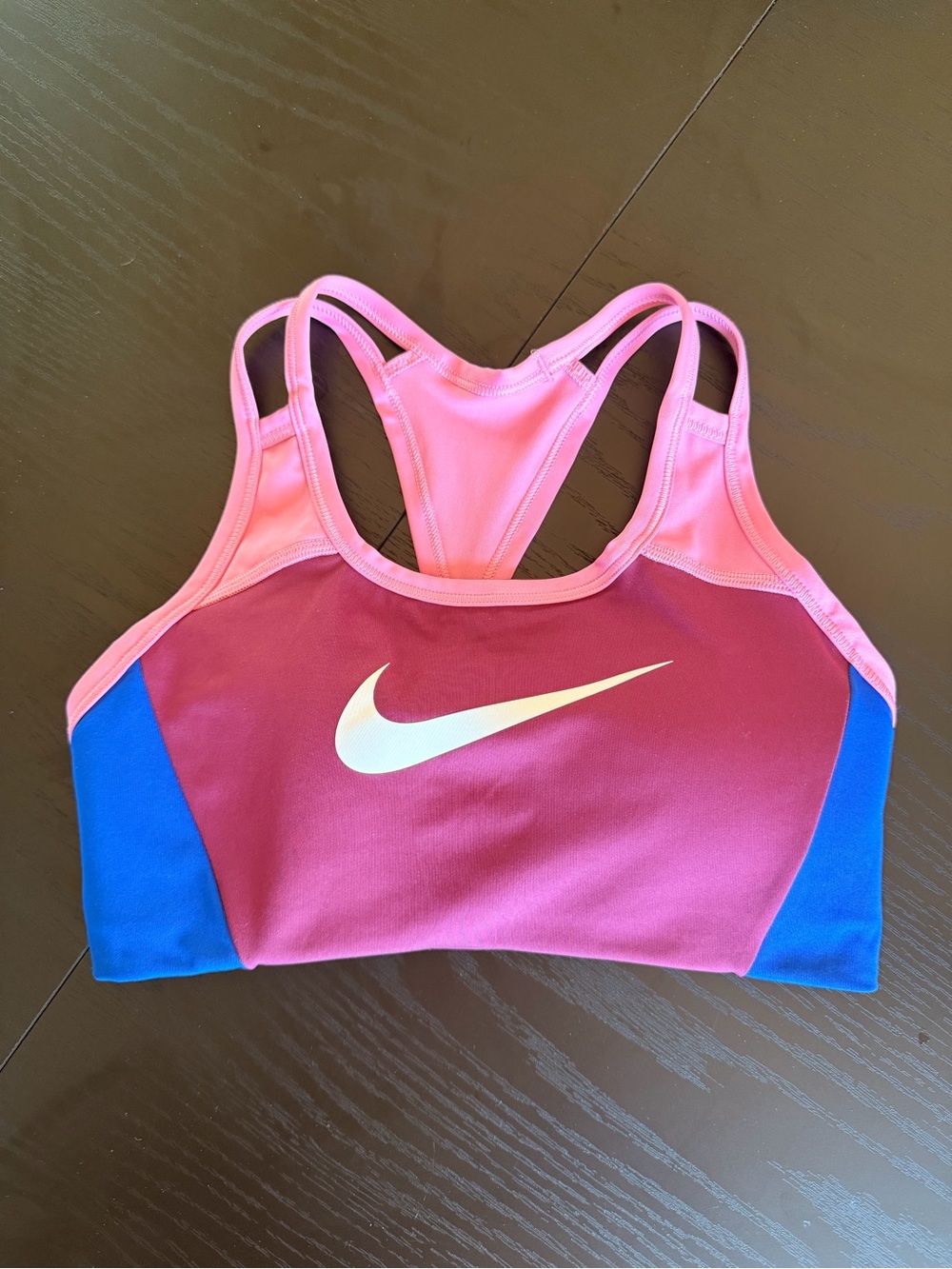 Nike Pink, Maroon & Blue Racerback Sports Bra with White Swoosh